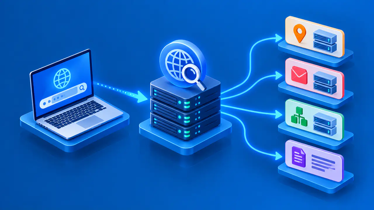 DNS records and domain lookup illustration