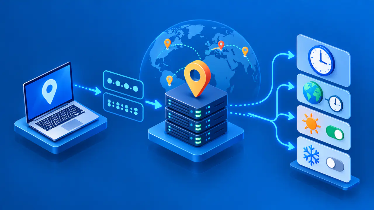 IP address time zone and local clock illustration